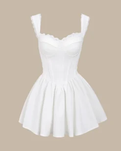 Bettydress-White Sweetheart Neck Corset Slip Mini Dress