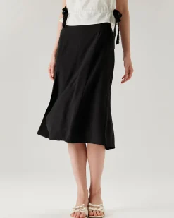 Black A-Line Slit Midi Skirt