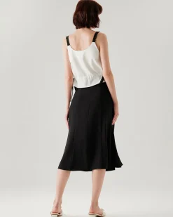 Black A-Line Slit Midi Skirt