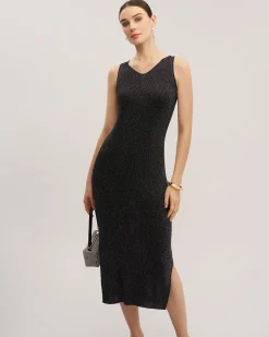 Black Bodycon Sleeveless Slit Midi Dress