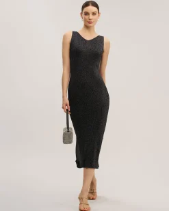 Black Bodycon Sleeveless Slit Midi Dress