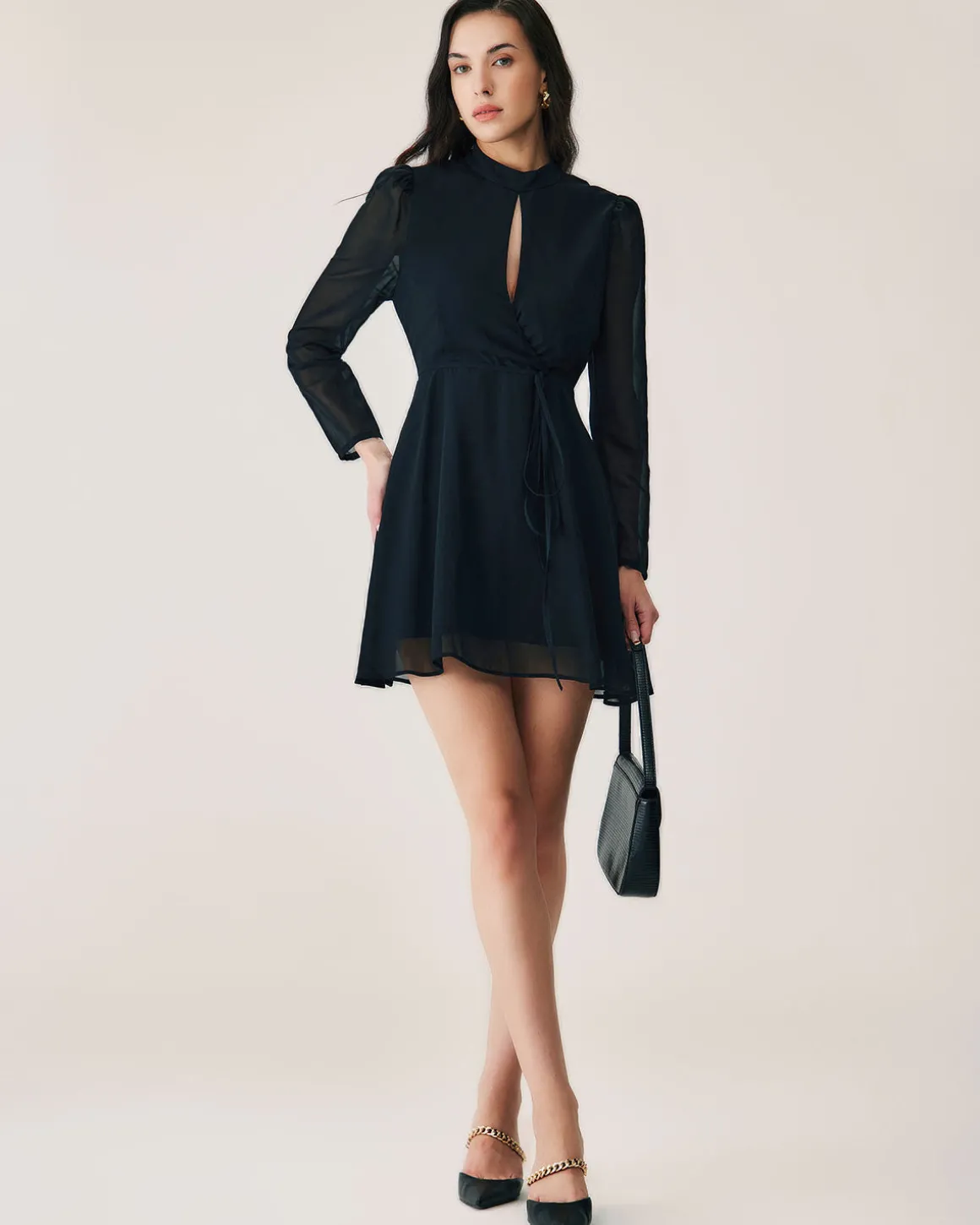 Black Chiffon Wrap Mini Dress