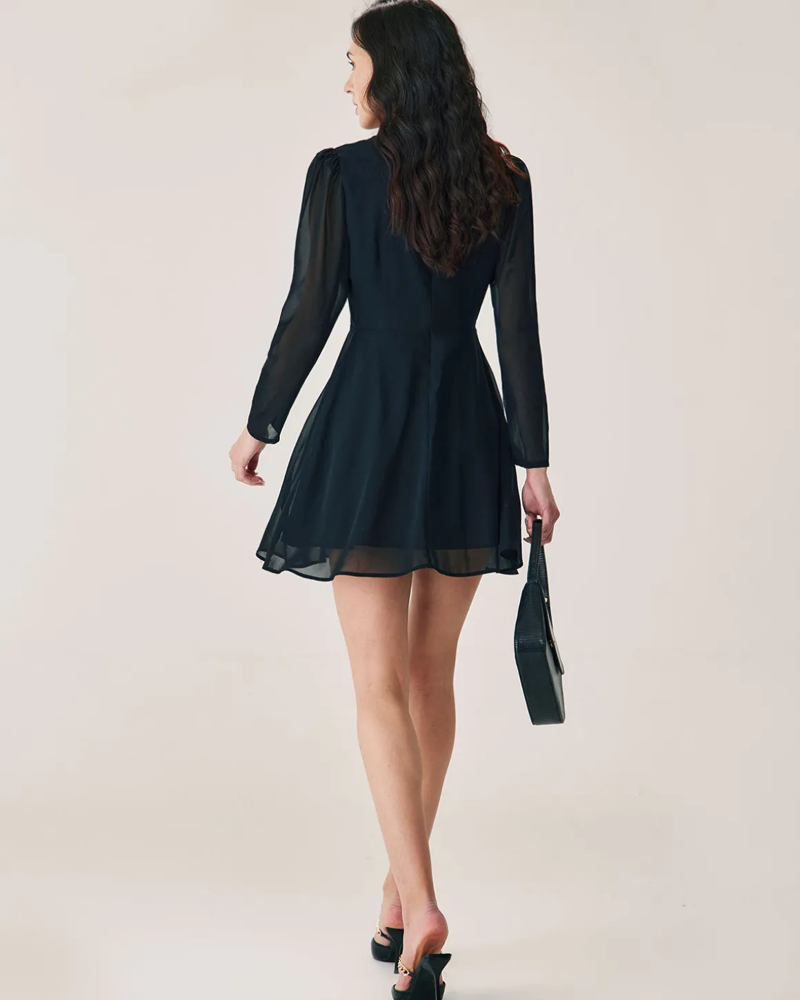 Black Chiffon Wrap Mini Dress