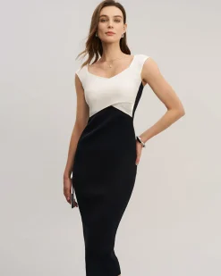 Black Contrast Bodycon Slip Sweater Dress