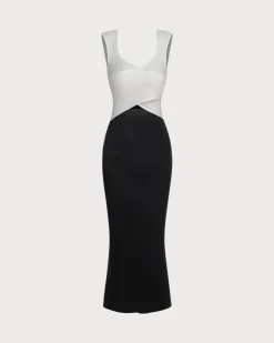 Black Contrast Bodycon Slip Sweater Dress