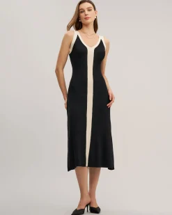 Black Contrast Bodycon Slip Midi Dress