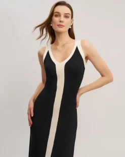 Black Contrast Bodycon Slip Midi Dress
