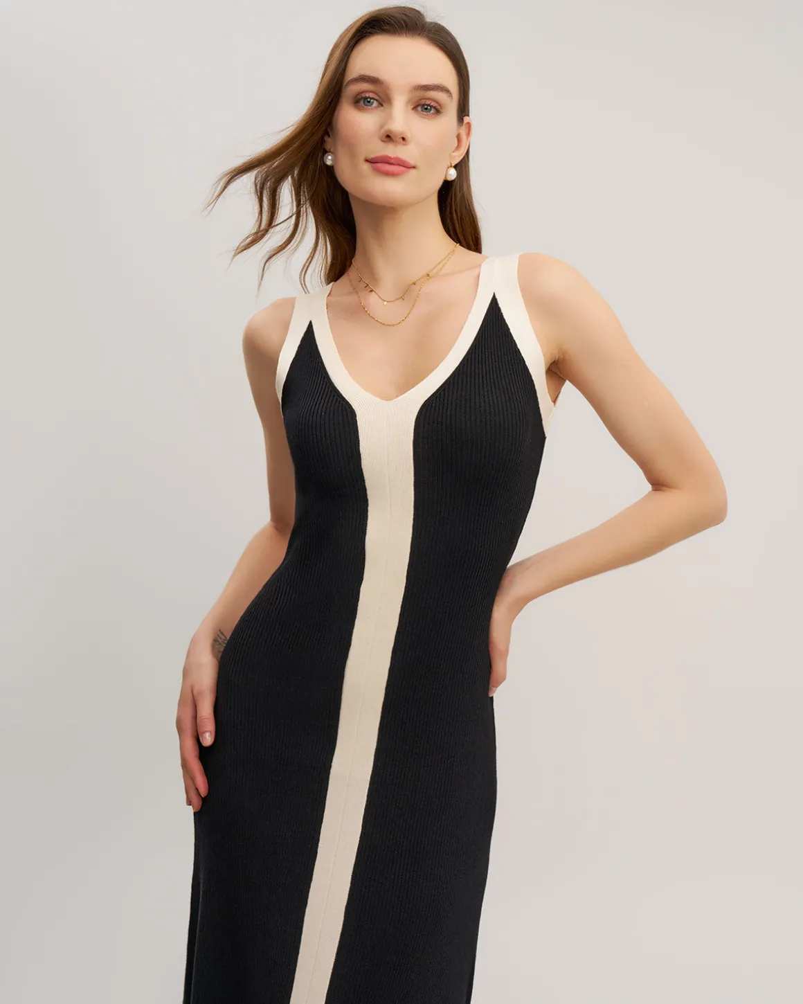 Black Contrast Bodycon Slip Midi Dress