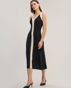 Black Contrast Bodycon Slip Midi Dress