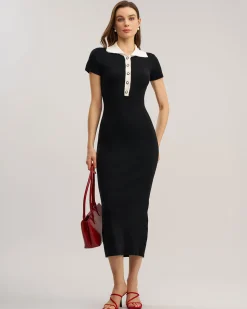 Black Contrast Bodycon Sweater Maxi Dress
