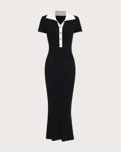 Black Contrast Bodycon Sweater Maxi Dress
