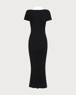 Black Contrast Bodycon Sweater Maxi Dress