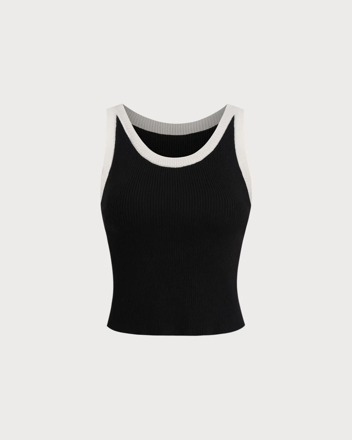 Black Contrast Knit Tank Top