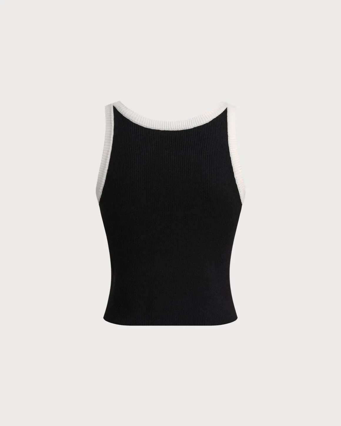 Black Contrast Knit Tank Top