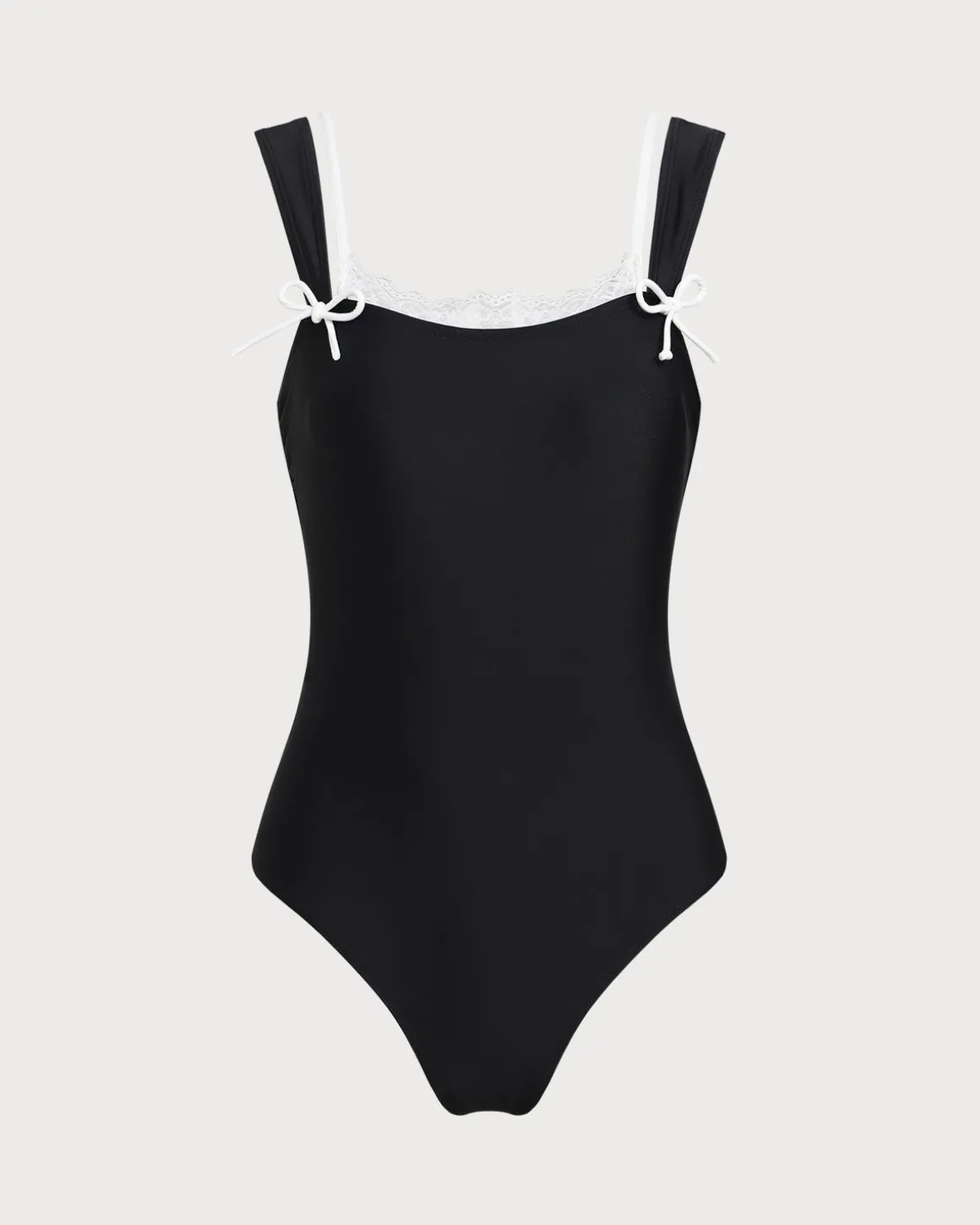 Black Contrast Lace One-Piece Swimsuit