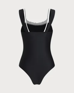 Black Contrast Lace One-Piece Swimsuit