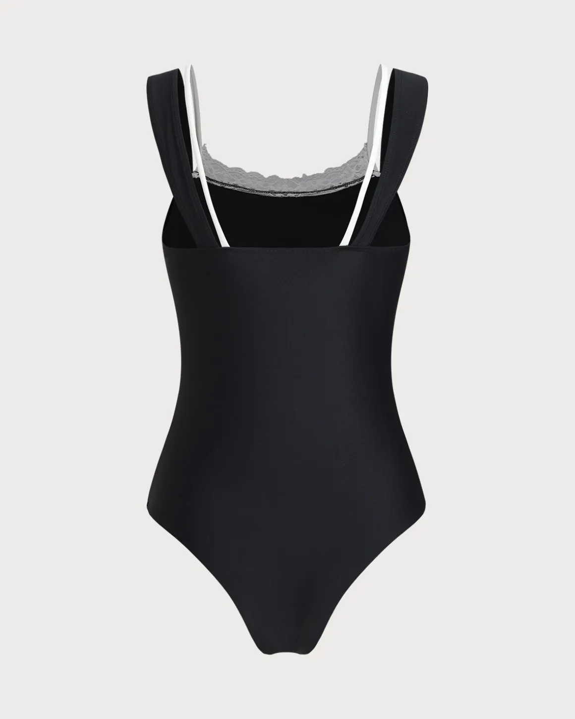Black Contrast Lace One-Piece Swimsuit
