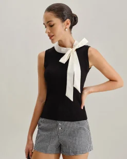 Black Contrast Mock Neck Tank Top