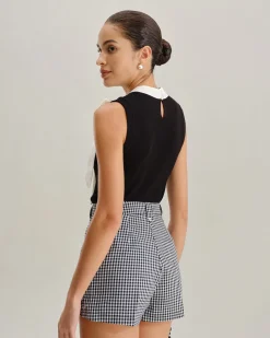 Black Contrast Mock Neck Tank Top