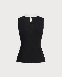 Black Contrast Mock Neck Tank Top