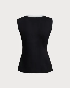 Black Contrast Pocket Single Breasted Vest