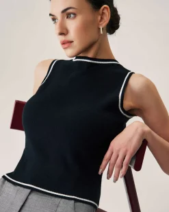 Black Contrast Ribbed Knit Tank