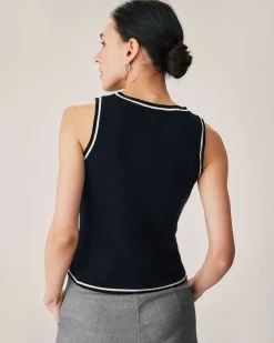 Black Contrast Ribbed Knit Tank