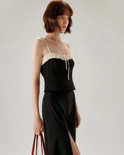 Black Contrast Ruched Cami Top
