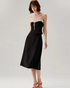 Black Contrast Ruched Cami Top