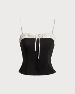 Black Contrast Ruched Cami Top
