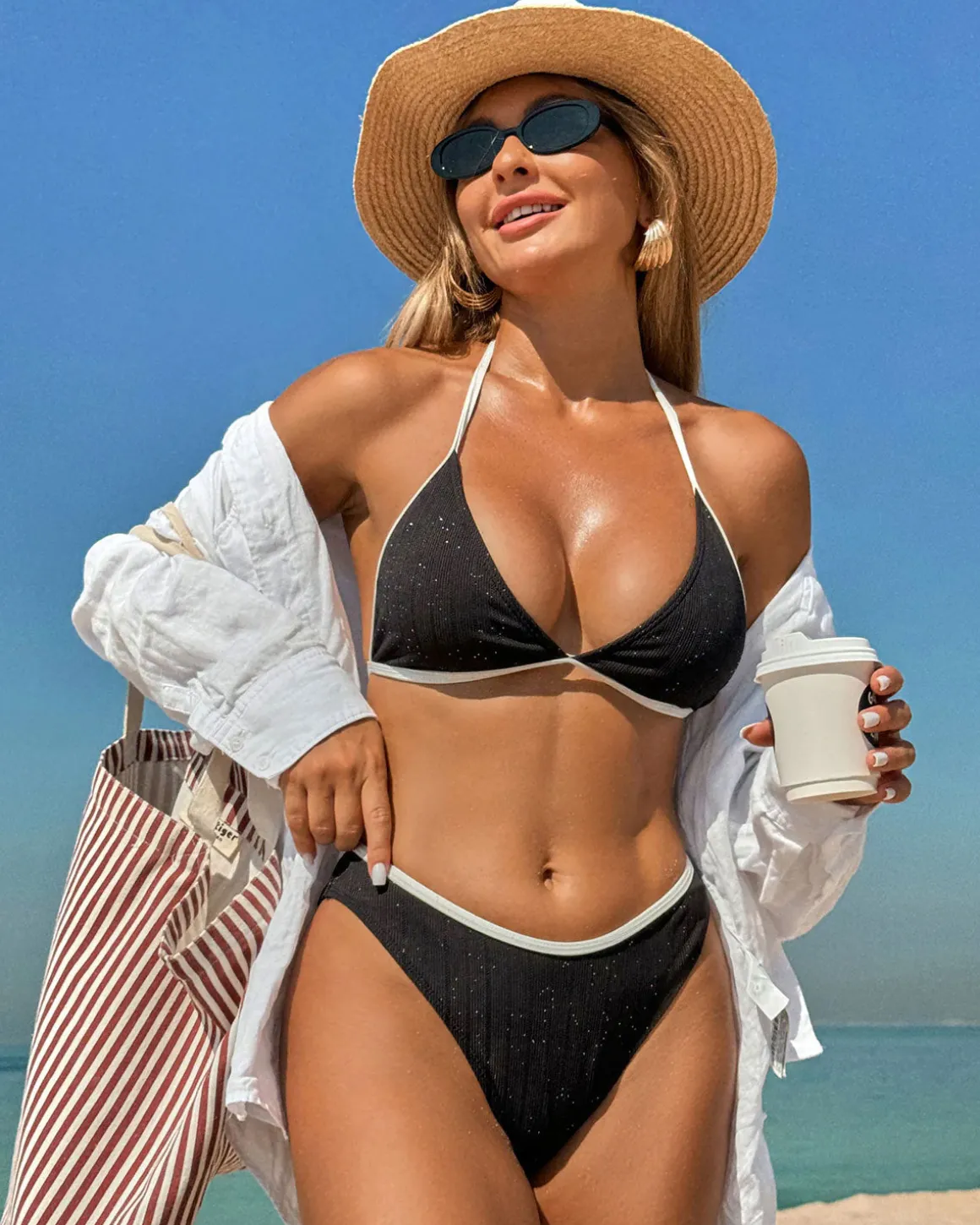 Black Contrast Sequins Bikini Set