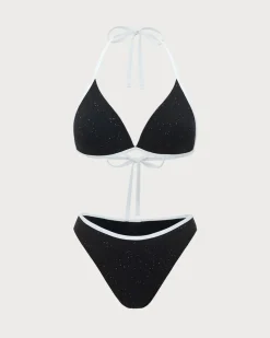 Black Contrast Sequins Bikini Set