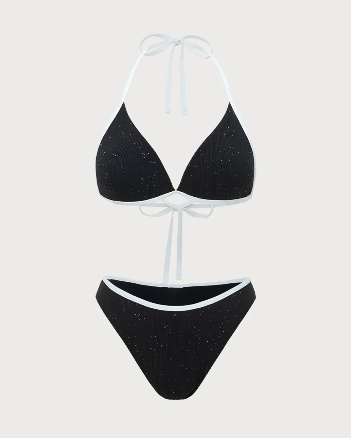 Black Contrast Sequins Bikini Set