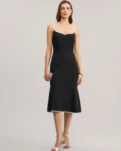 Black Contrast Sweetheart Neck Slip Midi Dress