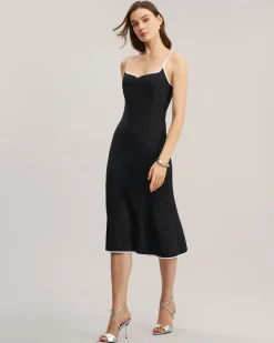 Black Contrast Sweetheart Neck Slip Midi Dress