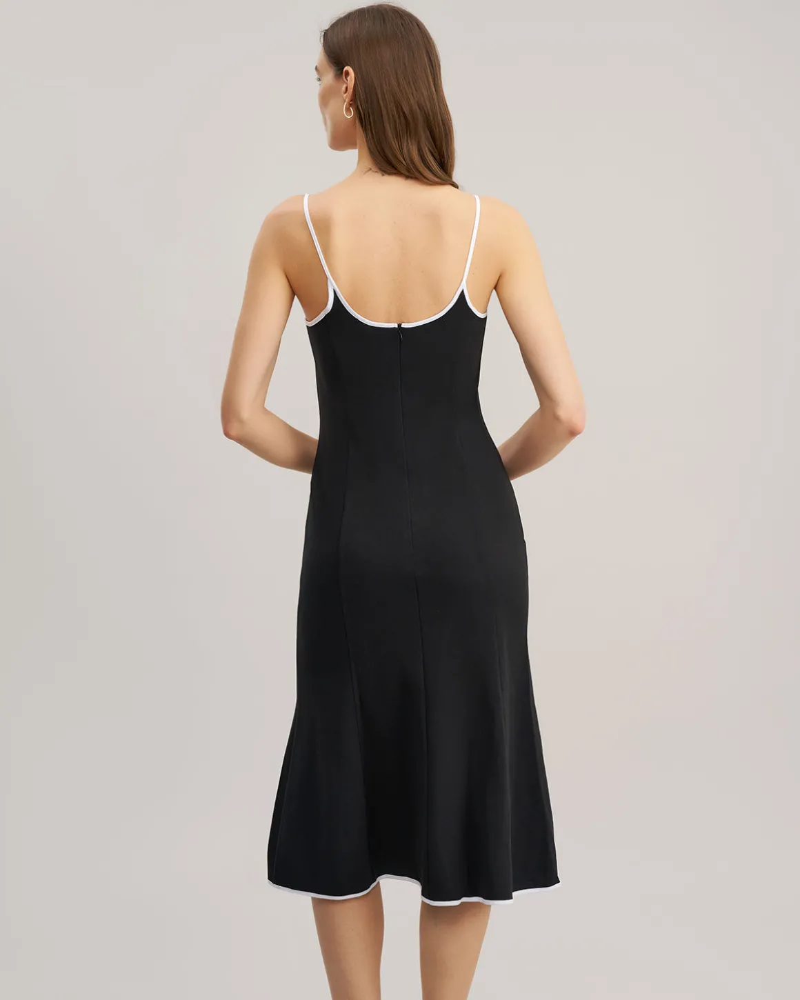 Black Contrast Sweetheart Neck Slip Midi Dress