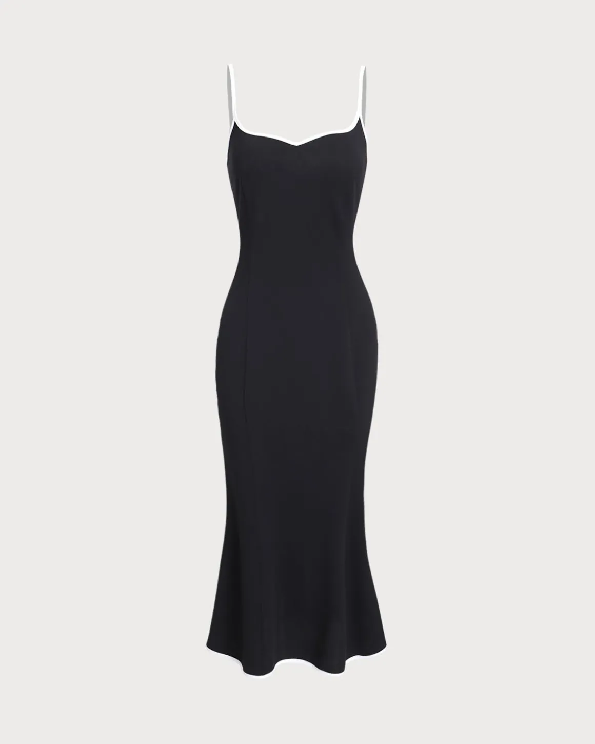 Black Contrast Sweetheart Neck Slip Midi Dress