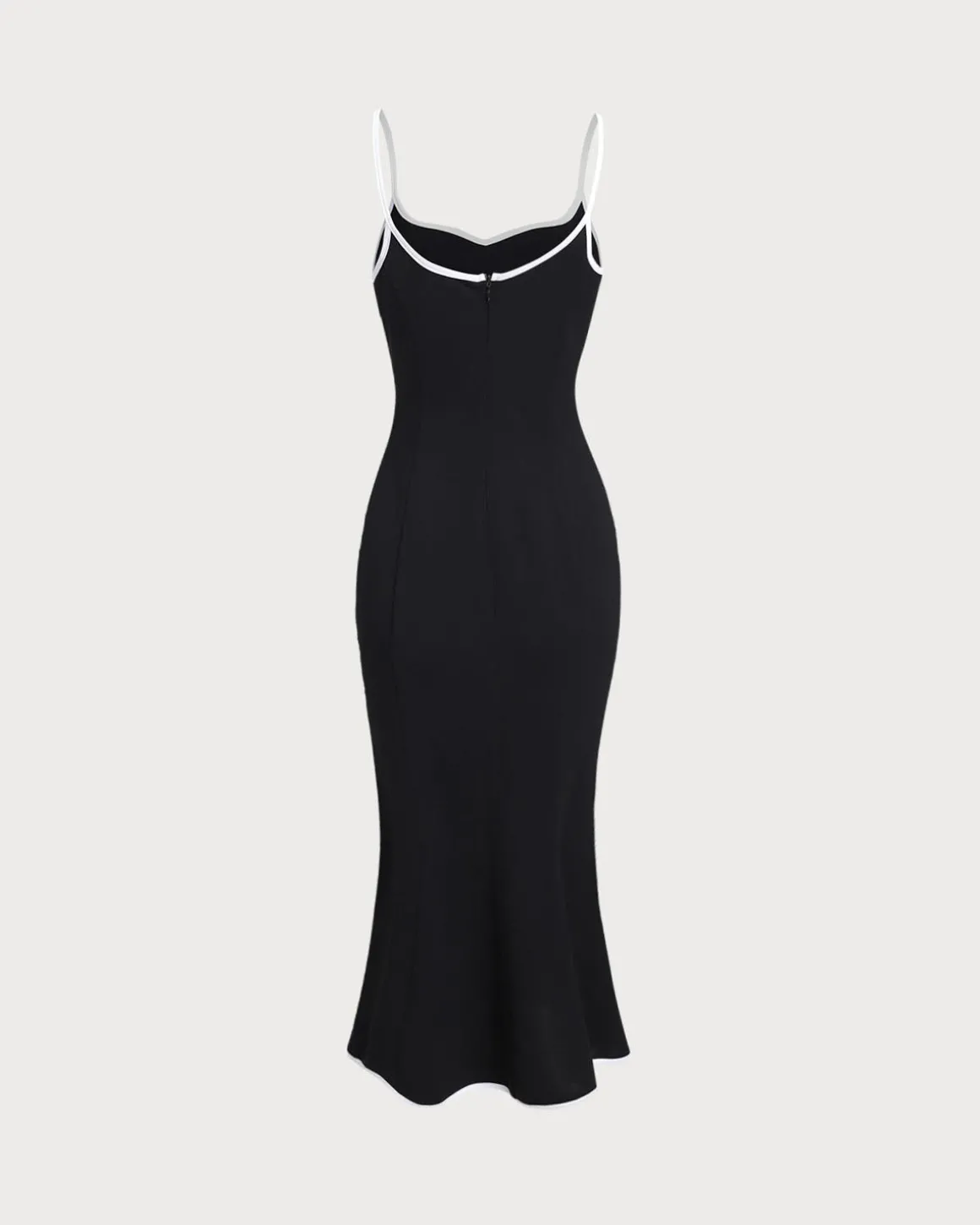 Black Contrast Sweetheart Neck Slip Midi Dress