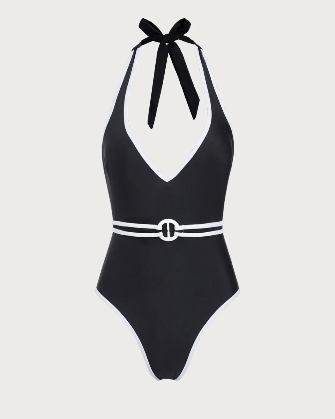 Black Contrast V-Neck One-Piece Swimsuit