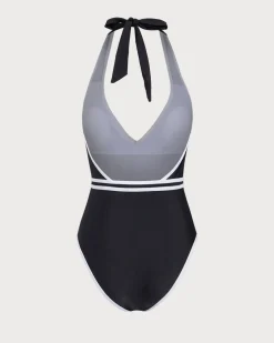 Black Contrast V-Neck One-Piece Swimsuit