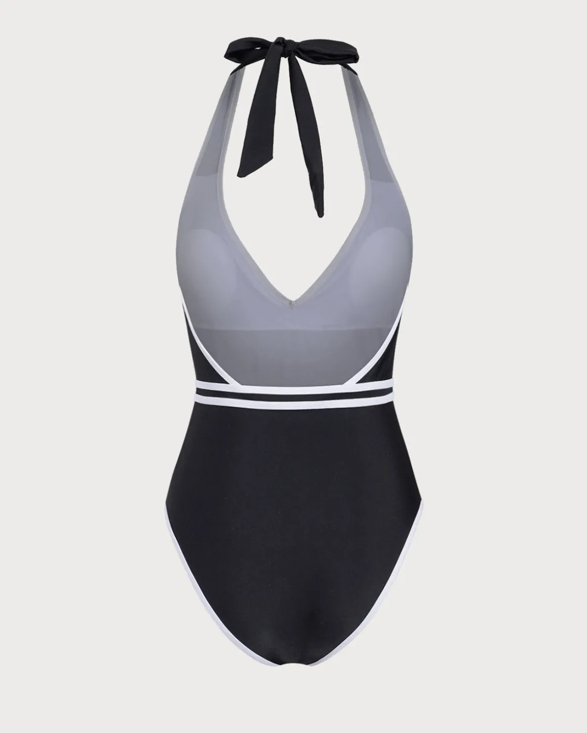 Black Contrast V-Neck One-Piece Swimsuit