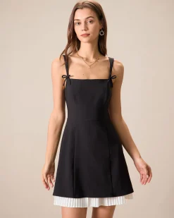 Black Contrasting Bowknot Slip Mini Dress