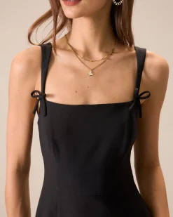 Black Contrasting Bowknot Slip Mini Dress