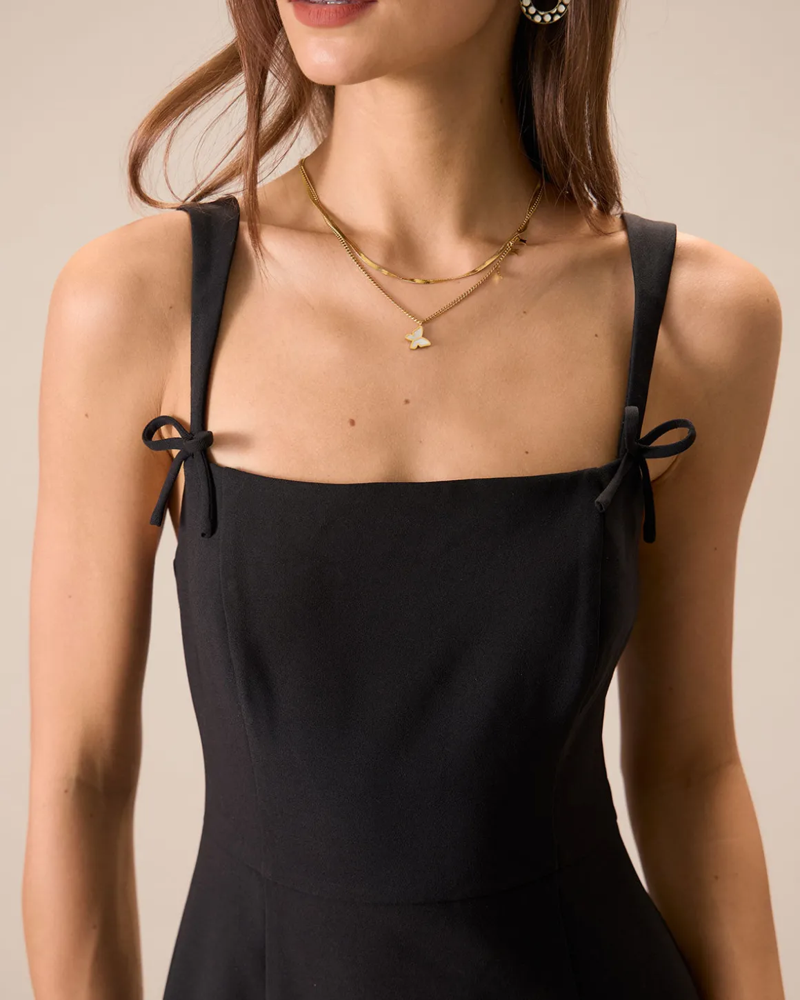 Black Contrasting Bowknot Slip Mini Dress