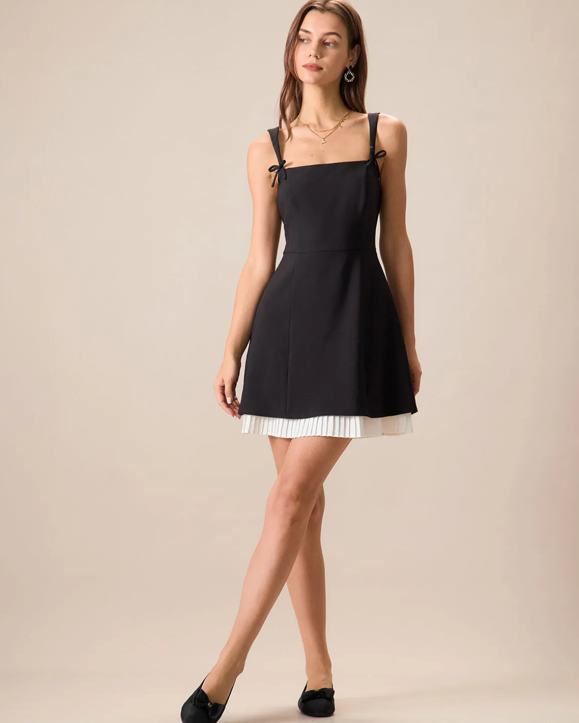 Black Contrasting Bowknot Slip Mini Dress
