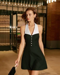 Black Contrasting Halter Mini Dress