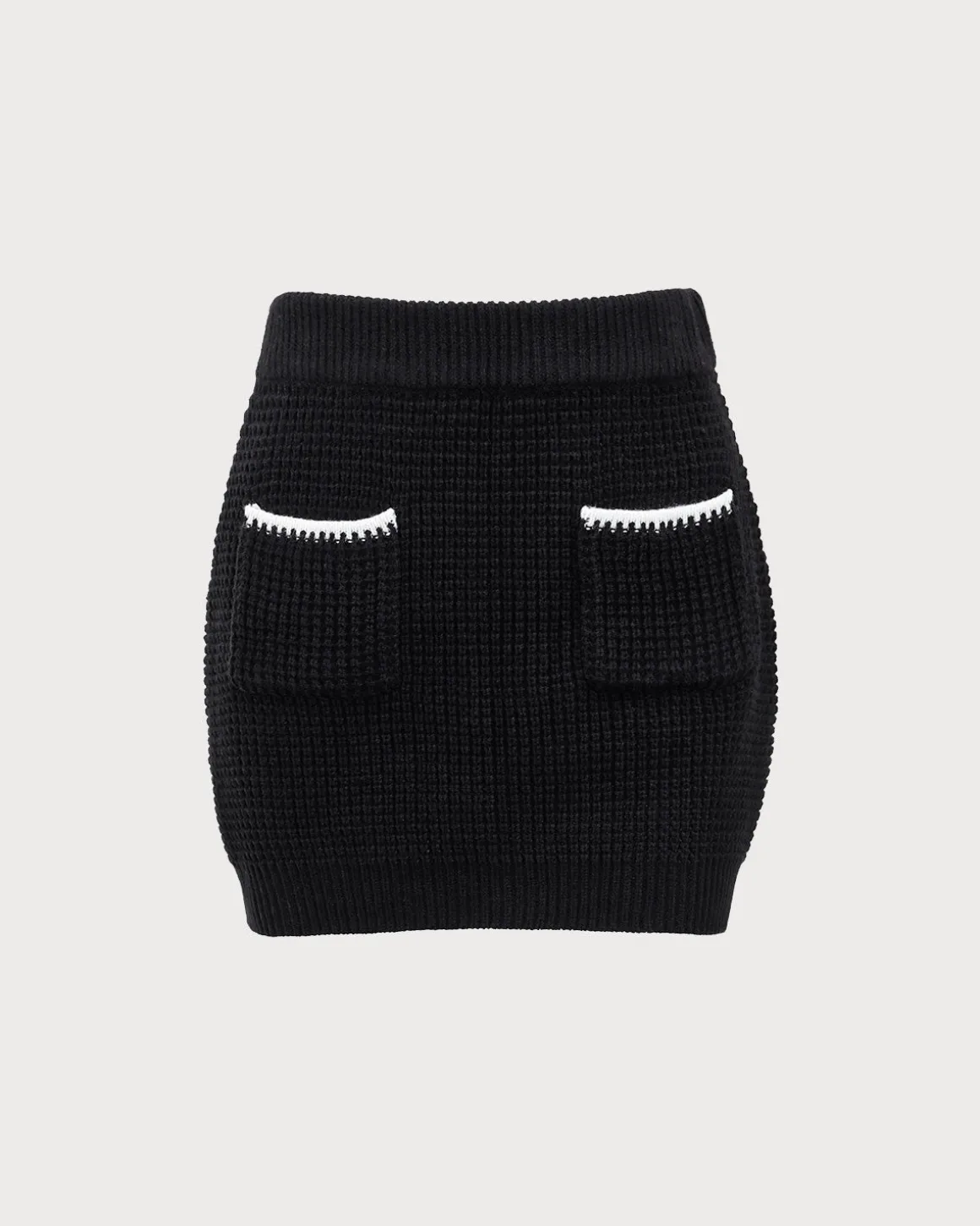 Black Contrasting Knit A-line Mini Skirt