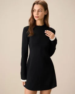 Black Contrasting Long Sleeve Sweater Mini Dress
