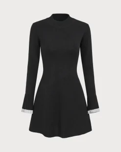 Black Contrasting Long Sleeve Sweater Mini Dress