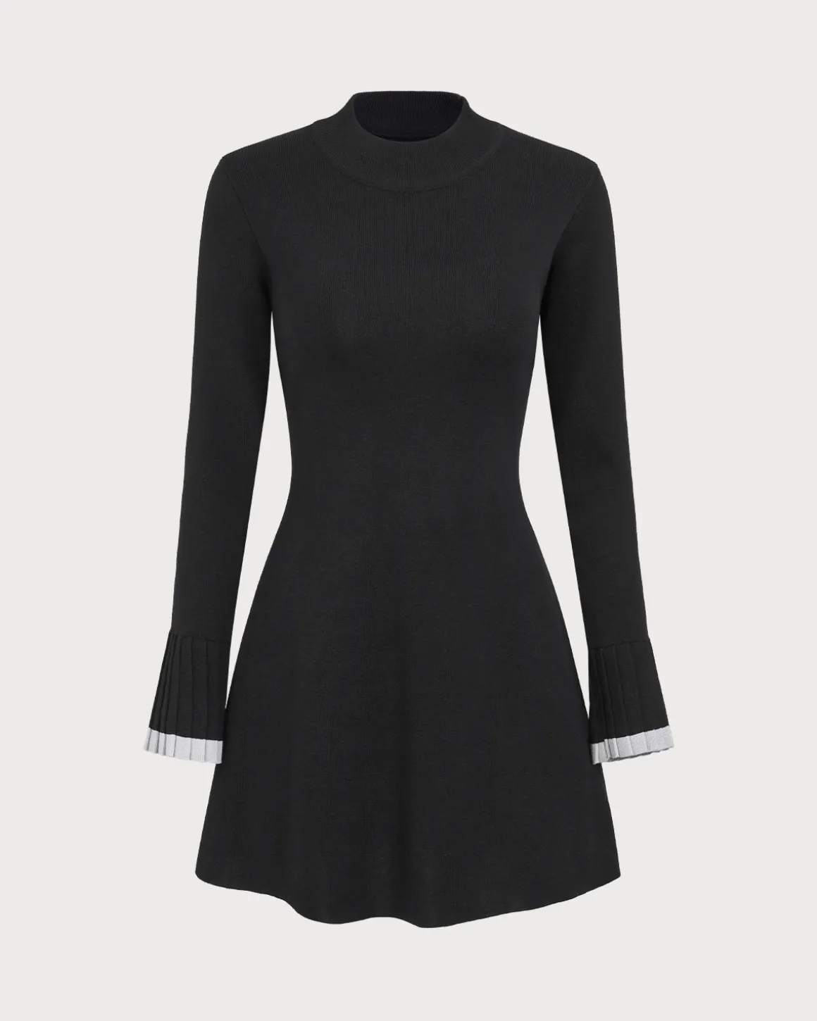 Black Contrasting Long Sleeve Sweater Mini Dress
